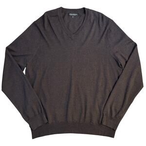 Express Sweater 100% Italian Merino Wool V-Neck Pullover Design Studio Brown XL
